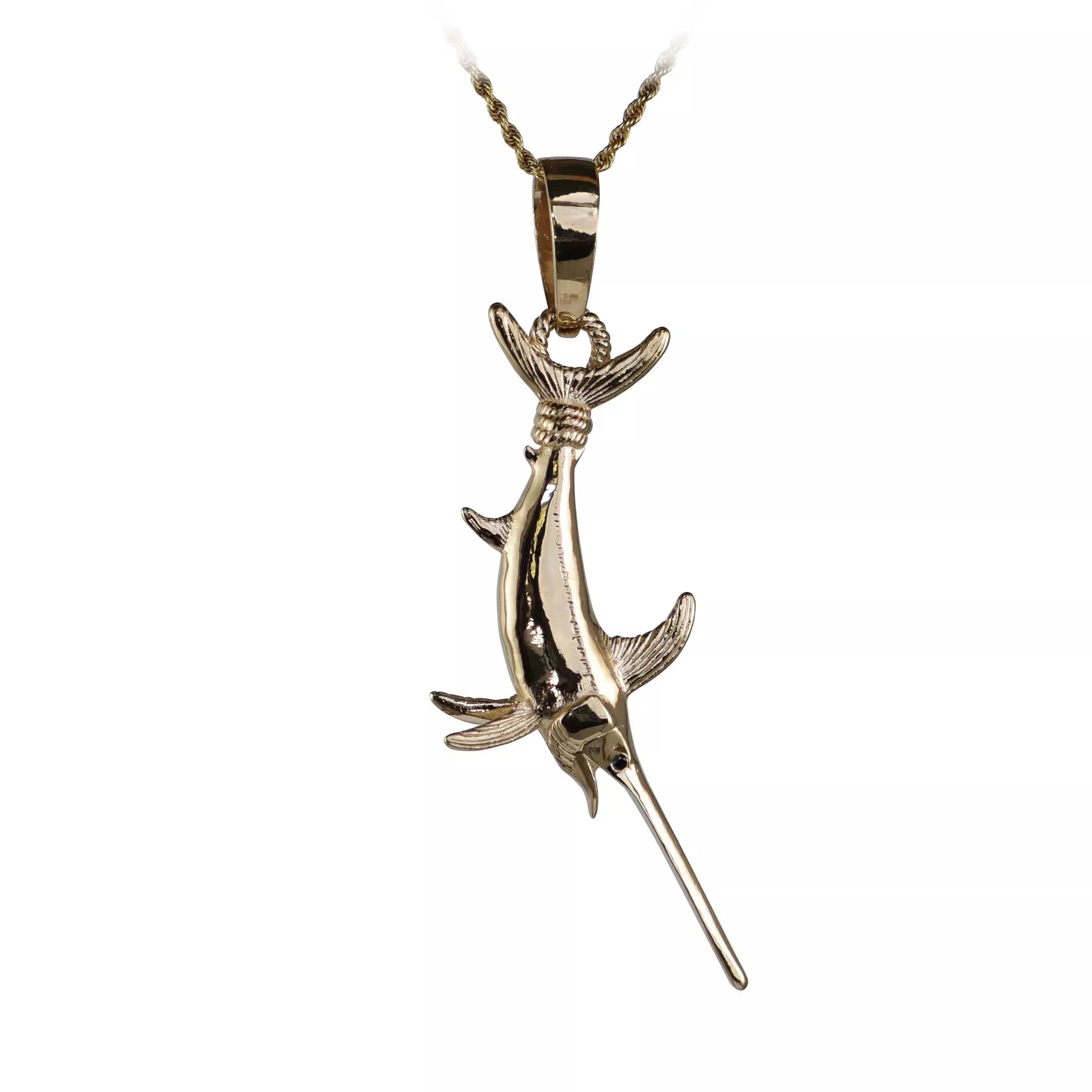 Swordfish #2 Pendant - Vertical | The Sea Shur Nautical Jewelry Collection 14K Yellow Gold Solid