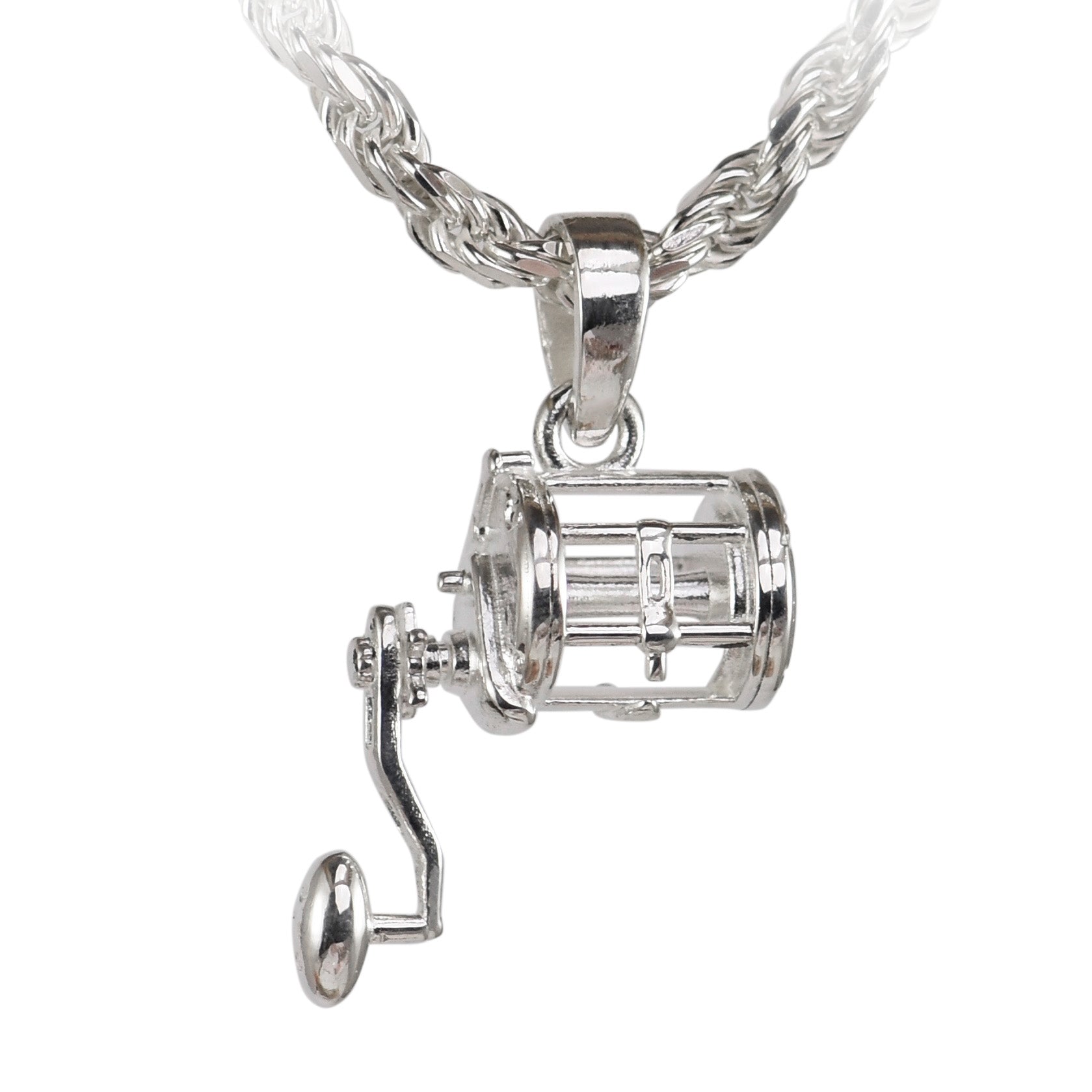 Fishing Reel Pendant - Conventional | Sea Shur Jewelry Polished Sterling Silver w/ Medium Bail