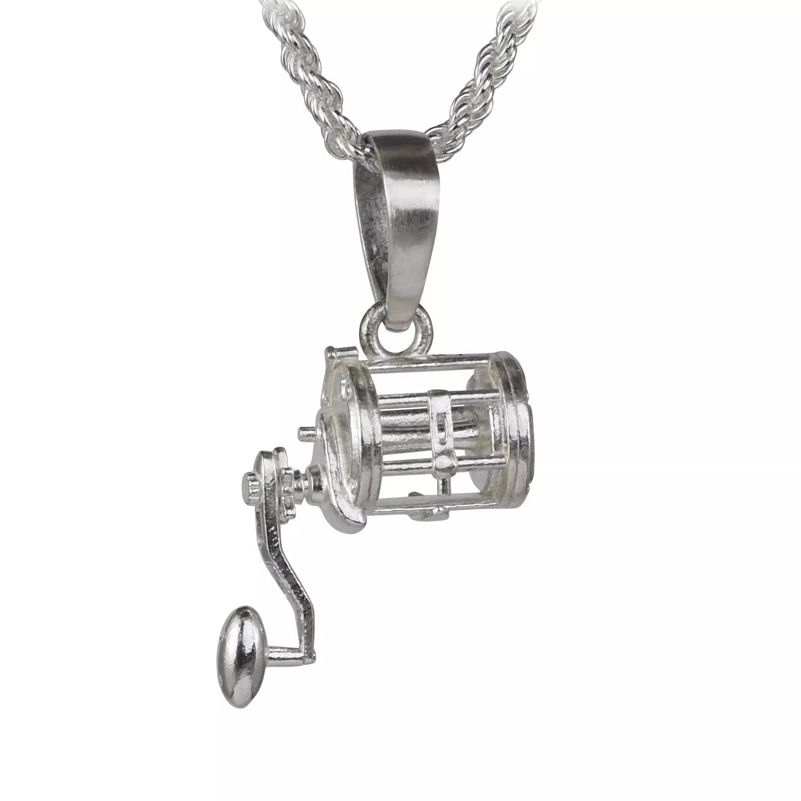 Fishing Reel Pendant - Conventional | Sea Shur Jewelry Sterling Silver w/ Large Bail