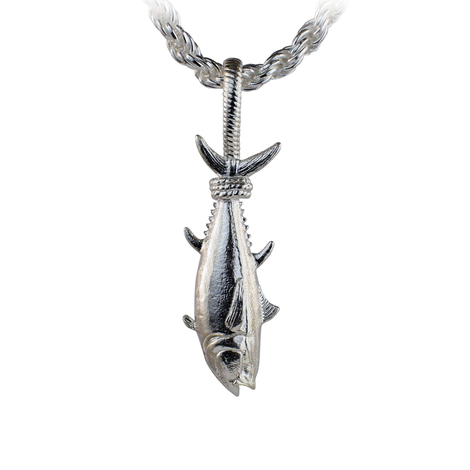 Solid Yellow Gold Diamond Cut Big Game Fishing Bass Fish Pendant Necklace