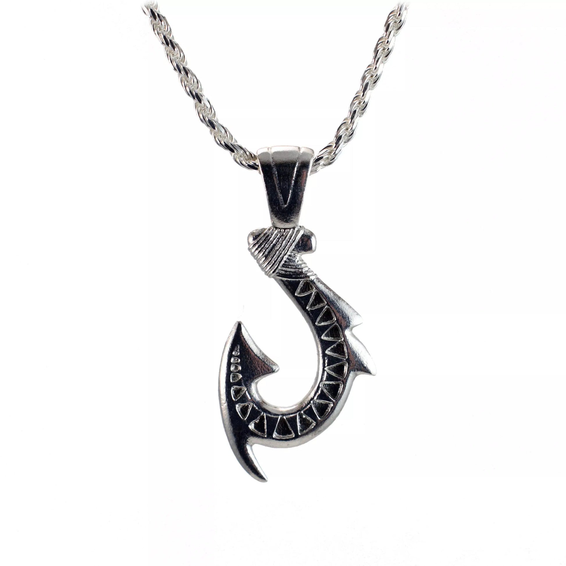 Hawaiian Style Fishing Hook Pendant | The Sea Shur Nautical Jewelry Collection Polished Sterling Silver
